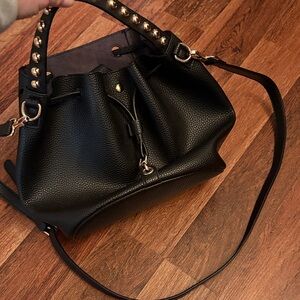Elegant Black Studded Women's Bucket Bag